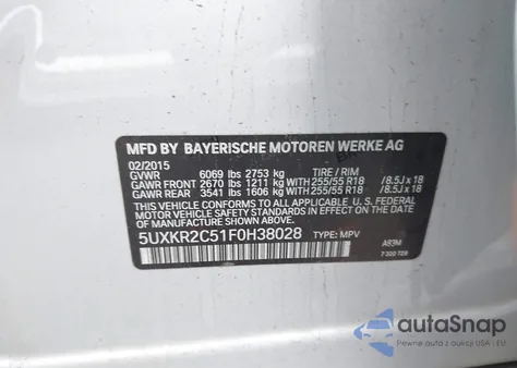 2015 BMW X5 Sdrive35I из США, поврежденный, VIN 5UXKR2C51F0H38028